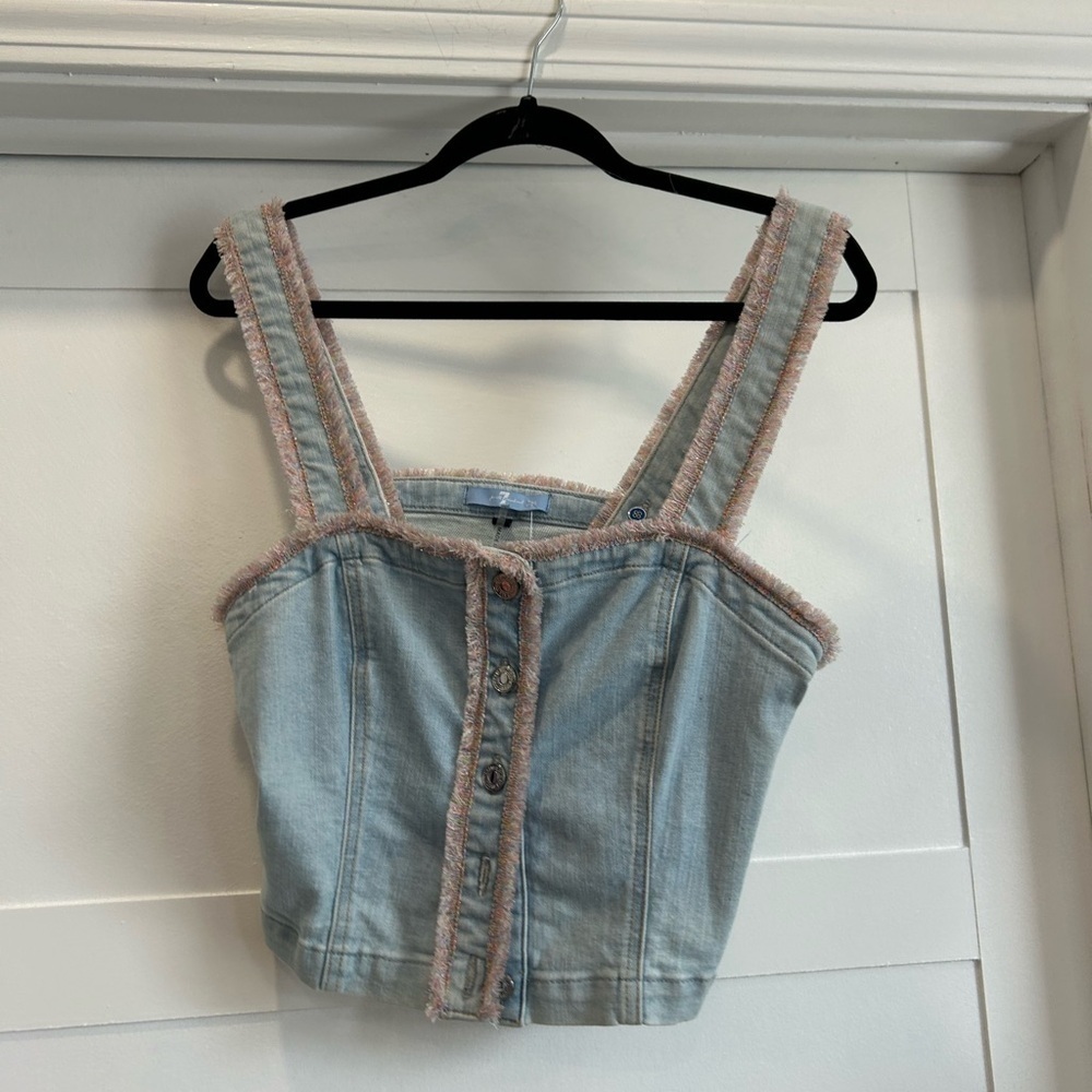 7 for all mankind Light Blue Denim button corset top size L